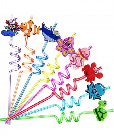 24 PCS Reusable Plastic Crazy Straws Under the Sea Party Supplies Decorations Ocean Party Favors Mermaid Goodie Bag Gifts for...