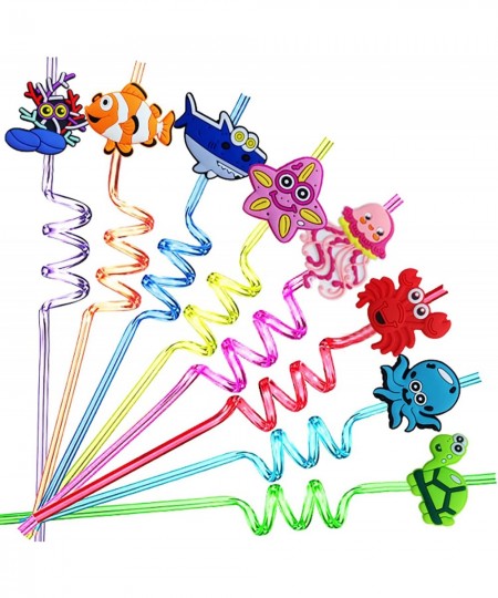 24 PCS Reusable Plastic Crazy Straws Under the Sea Party Supplies Decorations Ocean Party Favors Mermaid Goodie Bag Gifts for...