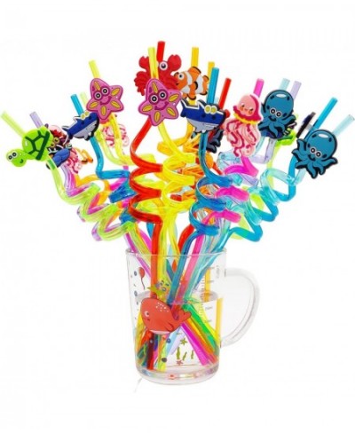 24 PCS Reusable Plastic Crazy Straws Under the Sea Party Supplies Decorations Ocean Party Favors Mermaid Goodie Bag Gifts for...