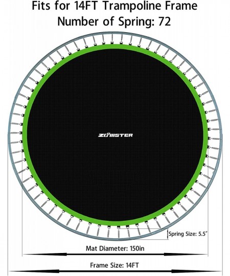 Replacement Jumping Mat Fits 14 ft Round Trampoline Frame with 72 V-Hooks Using 5.5" Springs 150" Premium Trampoline Mat ( Ex...