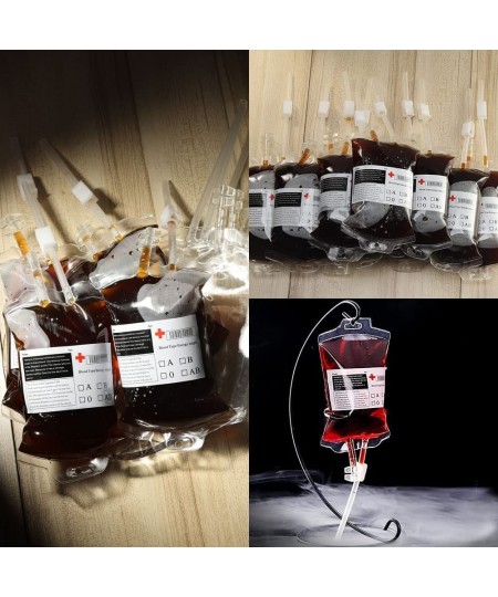 20 Pack Blood Bags for Drinks 13.5 FL Oz/400ML Blood Bag Drink Pouches Reusable IV Bags Set with Syringe for Halloween/Vampir...