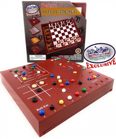 Exclusive Deluxe 10-in-1 Chess Checkers Tic Tac Toe Backgammon Mill Roll Em Insanity Chinese Checkers Mancala & Pick-Up Stick...