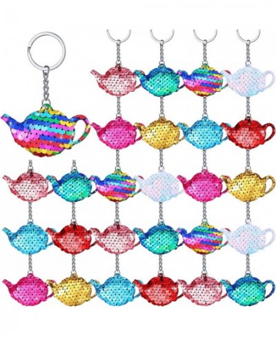 24 Pcs Girls Party Teapot Sequin Keychain Glitter Flip Sequin Keychain Tea Party Favors Reversible Teapot Key Chains for Kids...