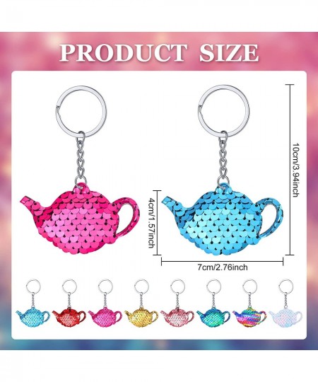 24 Pcs Girls Party Teapot Sequin Keychain Glitter Flip Sequin Keychain Tea Party Favors Reversible Teapot Key Chains for Kids...