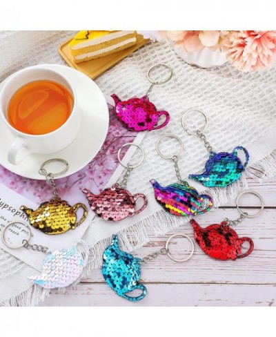 24 Pcs Girls Party Teapot Sequin Keychain Glitter Flip Sequin Keychain Tea Party Favors Reversible Teapot Key Chains for Kids...