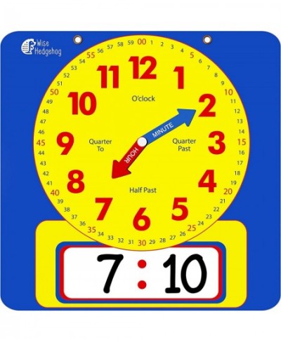 Write & Wipe Teaching Demonstration Clock Large Kids Telling Time Learning Clock for Analog and Digital Time Labelled Minute ...