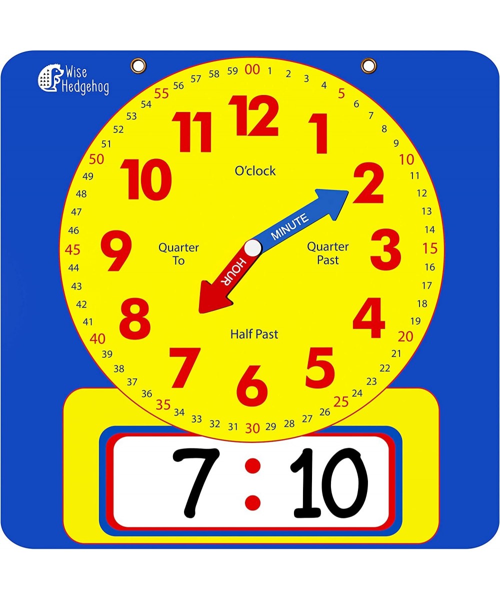 Write & Wipe Teaching Demonstration Clock Large Kids Telling Time Learning Clock for Analog and Digital Time Labelled Minute ...