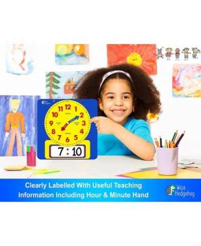 Write & Wipe Teaching Demonstration Clock Large Kids Telling Time Learning Clock for Analog and Digital Time Labelled Minute ...