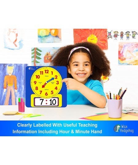 Write & Wipe Teaching Demonstration Clock Large Kids Telling Time Learning Clock for Analog and Digital Time Labelled Minute ...