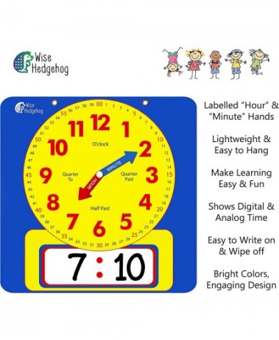 Write & Wipe Teaching Demonstration Clock Large Kids Telling Time Learning Clock for Analog and Digital Time Labelled Minute ...