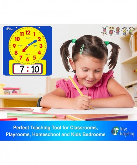 Write & Wipe Teaching Demonstration Clock Large Kids Telling Time Learning Clock for Analog and Digital Time Labelled Minute ...