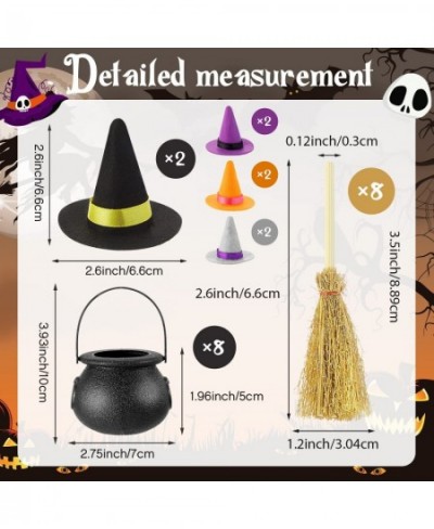 24 Pcs Halloween Mini Witch Hats Mini Broom Candy Cauldron Kettles Halloween Decorations Witch Craft Miniatures Wizard Access...