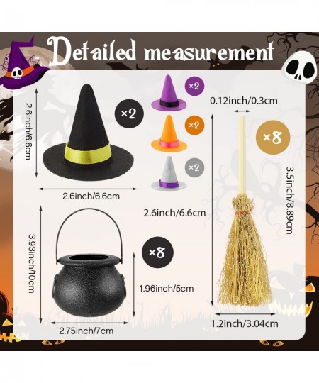 24 Pcs Halloween Mini Witch Hats Mini Broom Candy Cauldron Kettles Halloween Decorations Witch Craft Miniatures Wizard Access...