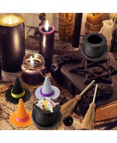 24 Pcs Halloween Mini Witch Hats Mini Broom Candy Cauldron Kettles Halloween Decorations Witch Craft Miniatures Wizard Access...