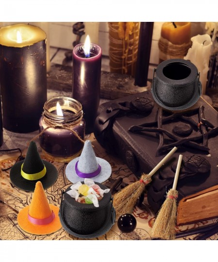 24 Pcs Halloween Mini Witch Hats Mini Broom Candy Cauldron Kettles Halloween Decorations Witch Craft Miniatures Wizard Access...