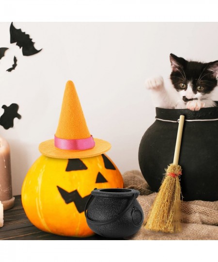 24 Pcs Halloween Mini Witch Hats Mini Broom Candy Cauldron Kettles Halloween Decorations Witch Craft Miniatures Wizard Access...