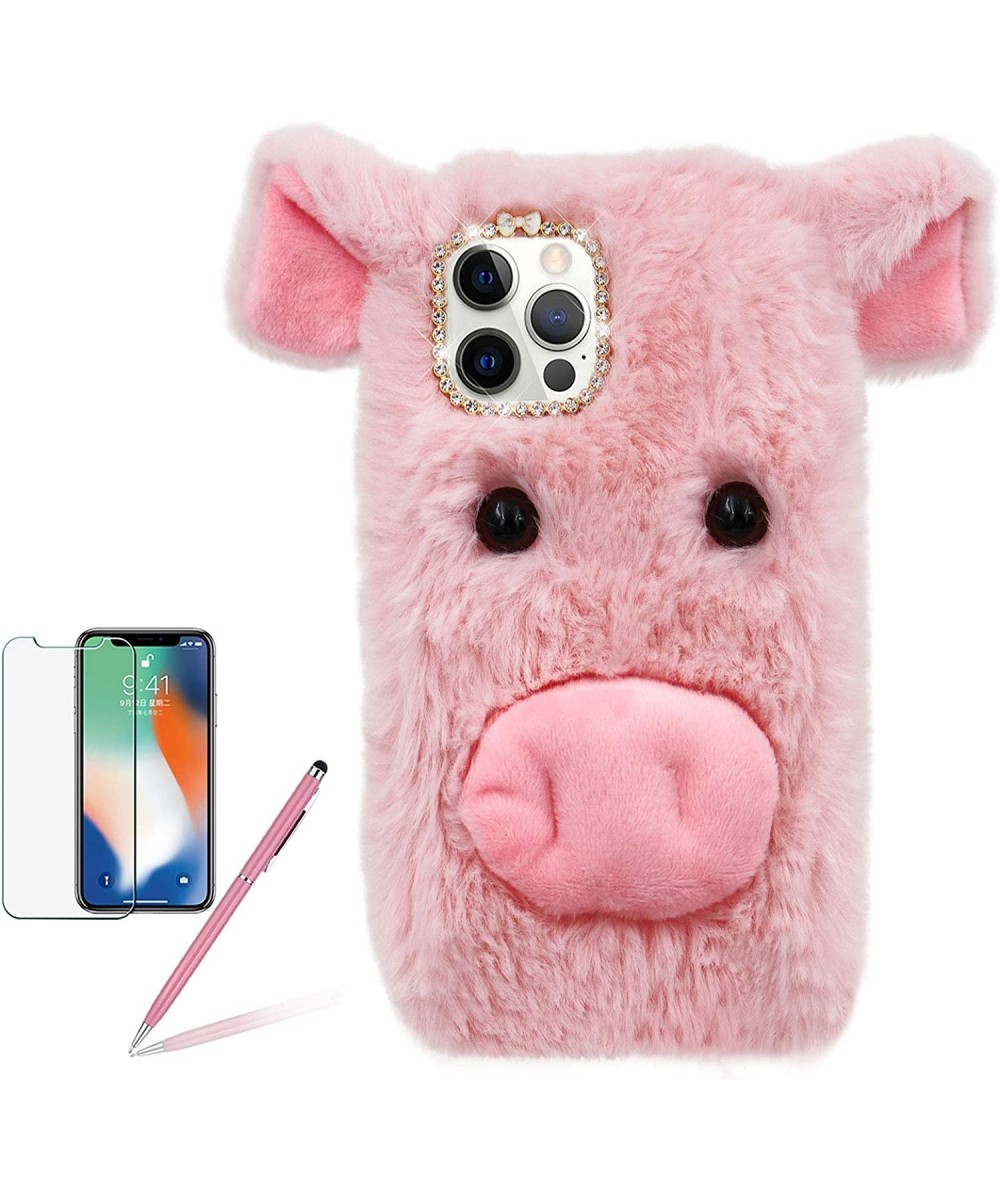 Pig Case for OnePlus 8 Cute Plush 3D Cartoon Piggy Funny Shell Fluffy Soft Fake Fur Warm Furry Shockproof Protective Cover wi...