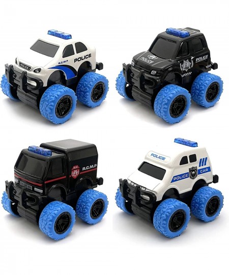 Pull Back Die-cast Alloy City Police Car Vehicles Playset Monster Truck Friction Powered Toy Cars 4 Pack Toys for 3+ Years Ol...