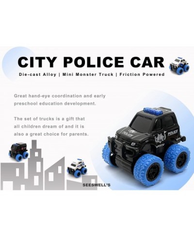 Pull Back Die-cast Alloy City Police Car Vehicles Playset Monster Truck Friction Powered Toy Cars 4 Pack Toys for 3+ Years Ol...