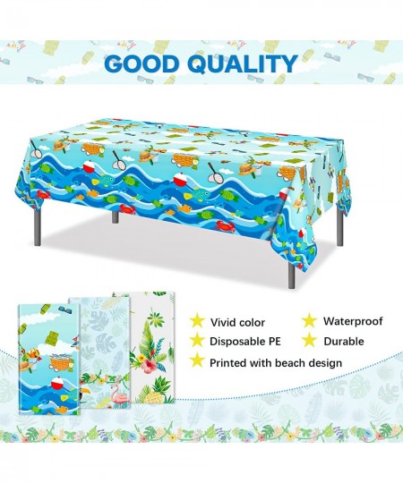 3 Pieces Summer Beach Tablecloths Pool Party Luau Hawaiian Decorations Plastic Tablecloth Rectangle Tables Birthday Party Sup...