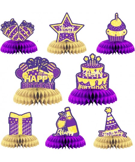 8PCS Purple Gold Birthday Table Centerpieces Decorations fot Tables Decorations Purple Gold Birthday Honeycomb Ball Centerpie...