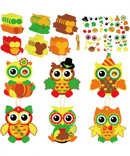 30 Packs Thanksgiving Owl Craft Kits DIY Art Craft for Kids with Fall Autumn Leaves Pumpkins Stickers Make Your Own Owl Set f...