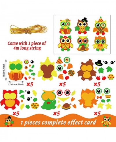 30 Packs Thanksgiving Owl Craft Kits DIY Art Craft for Kids with Fall Autumn Leaves Pumpkins Stickers Make Your Own Owl Set f...