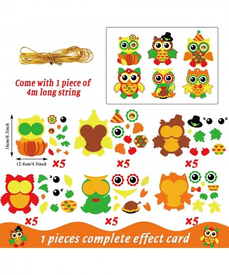 30 Packs Thanksgiving Owl Craft Kits DIY Art Craft for Kids with Fall Autumn Leaves Pumpkins Stickers Make Your Own Owl Set f...