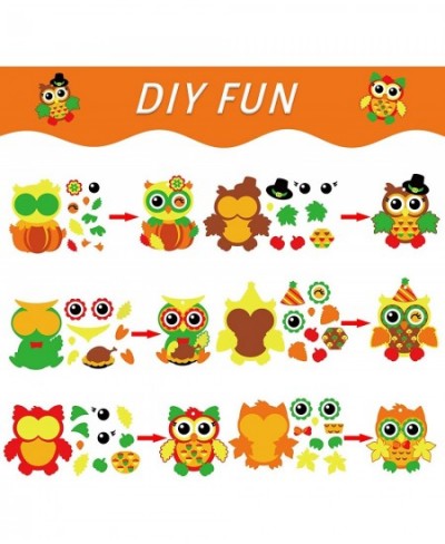 30 Packs Thanksgiving Owl Craft Kits DIY Art Craft for Kids with Fall Autumn Leaves Pumpkins Stickers Make Your Own Owl Set f...