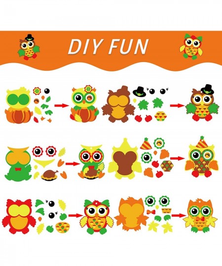 30 Packs Thanksgiving Owl Craft Kits DIY Art Craft for Kids with Fall Autumn Leaves Pumpkins Stickers Make Your Own Owl Set f...