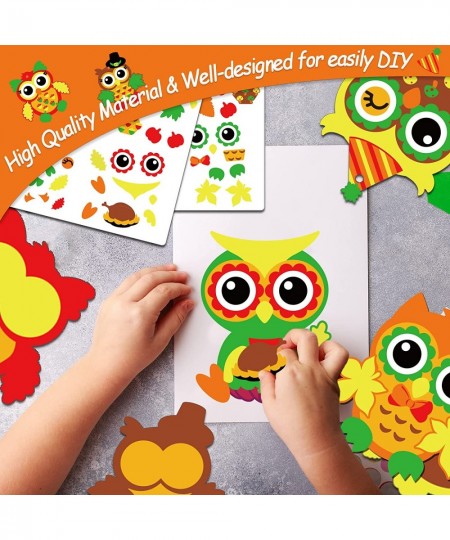 30 Packs Thanksgiving Owl Craft Kits DIY Art Craft for Kids with Fall Autumn Leaves Pumpkins Stickers Make Your Own Owl Set f...