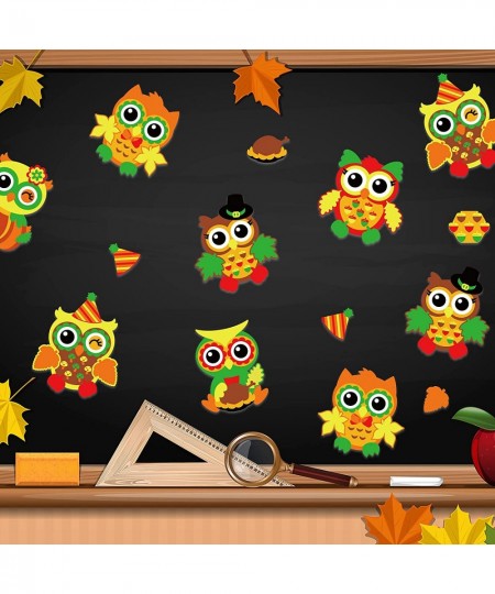 30 Packs Thanksgiving Owl Craft Kits DIY Art Craft for Kids with Fall Autumn Leaves Pumpkins Stickers Make Your Own Owl Set f...