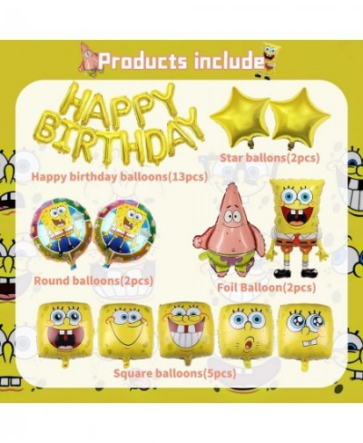 Sponge Theme Party Supplies Cartoon Birthday Party Decoration include Happy Birthday Balloons and Foil Balloons Cute Party De...