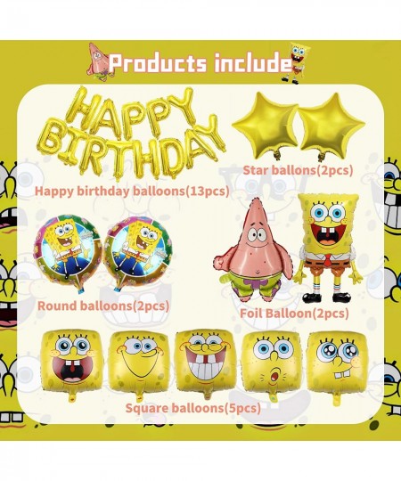 Sponge Theme Party Supplies Cartoon Birthday Party Decoration include Happy Birthday Balloons and Foil Balloons Cute Party De...