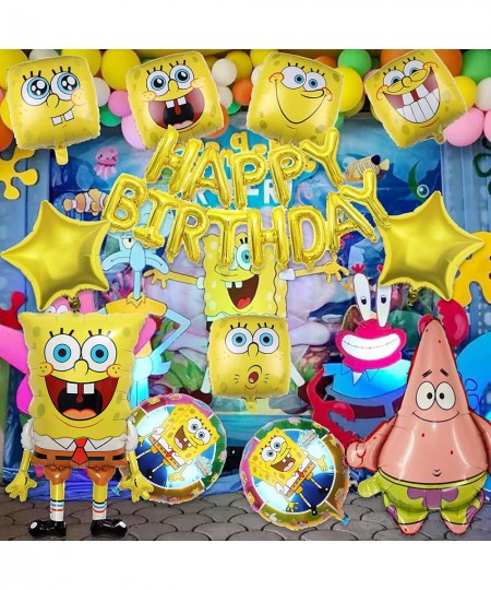 Sponge Theme Party Supplies Cartoon Birthday Party Decoration include Happy Birthday Balloons and Foil Balloons Cute Party De...