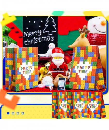 24 Pieces Building Blocks Party Favor Bags Bricks Party Gift Bags Goodie Candy Bags Bricks Theme Treat Bags for Kids Boys Bir...