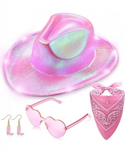 4 Packs Light up Cowboy Hat Pink Bandana Boots Cowgirl Earrings Heart Sunglasses for Western West Jewelry Fancy Dress Costume...