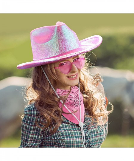 4 Packs Light up Cowboy Hat Pink Bandana Boots Cowgirl Earrings Heart Sunglasses for Western West Jewelry Fancy Dress Costume...