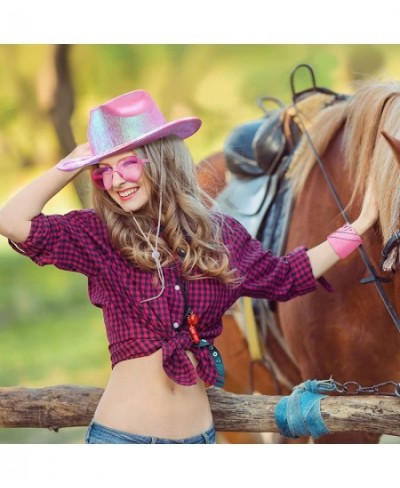 4 Packs Light up Cowboy Hat Pink Bandana Boots Cowgirl Earrings Heart Sunglasses for Western West Jewelry Fancy Dress Costume...