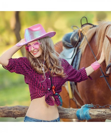 4 Packs Light up Cowboy Hat Pink Bandana Boots Cowgirl Earrings Heart Sunglasses for Western West Jewelry Fancy Dress Costume...