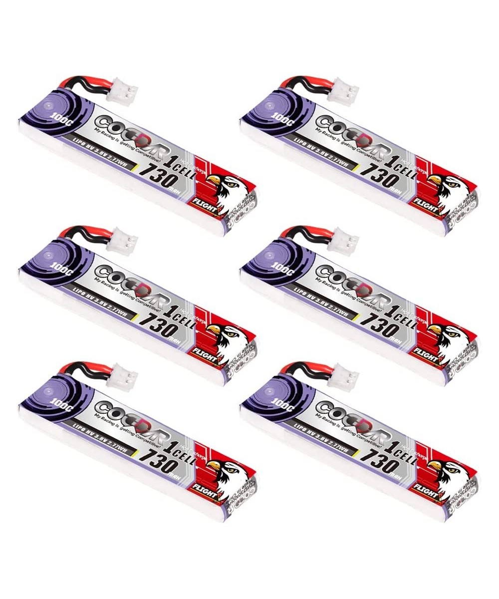 6 Packs 730mAh 1S 3.8V 100C HV LiPo Battery JST-PH 2.0 Connector for Larger Brushed Whoop Drones Like EMAX Tinyhawk Brushless...