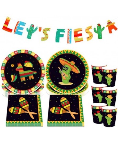 45 PCS Mexican Themed Party Plates and Napkins Sets Lets Fiesta Banner Fiesta Party Supplies Fiesta Party Decoration Mexican ...