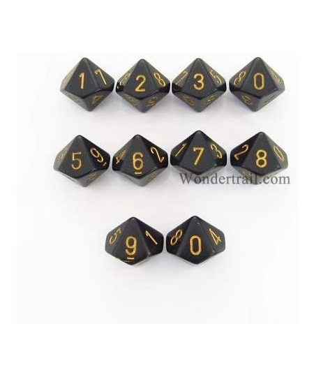 Black with Gold Opaque d10 Dice Set (10) $18.30 - Game Accessories