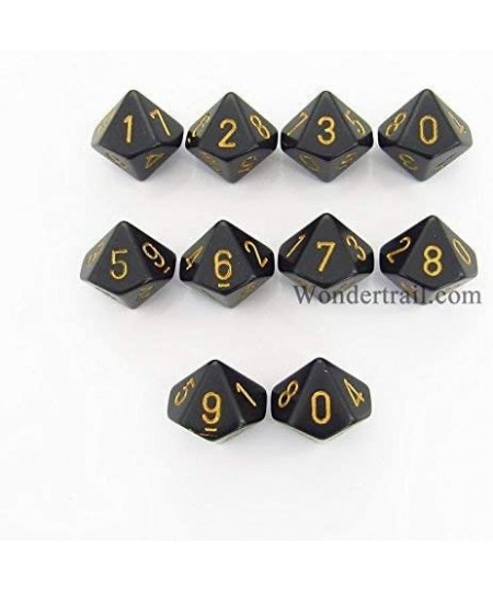 Black with Gold Opaque d10 Dice Set (10) $18.30 - Game Accessories