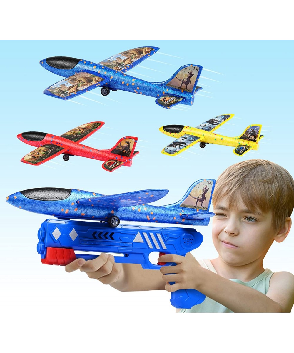 3 Pack Airplane Launcher Toy Foam Glider Planes for Kids with 2 Flight Mode Catapult Plane Toys with 3 DIY Stickers Outdoor S...