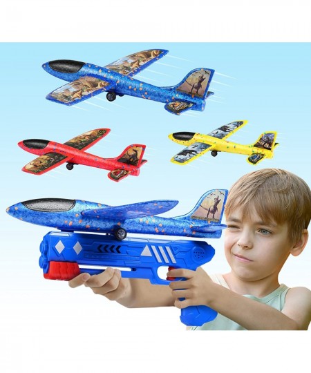 3 Pack Airplane Launcher Toy Foam Glider Planes for Kids with 2 Flight Mode Catapult Plane Toys with 3 DIY Stickers Outdoor S...