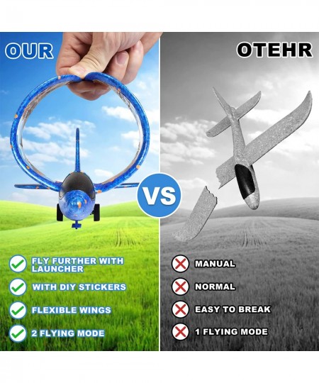 3 Pack Airplane Launcher Toy Foam Glider Planes for Kids with 2 Flight Mode Catapult Plane Toys with 3 DIY Stickers Outdoor S...