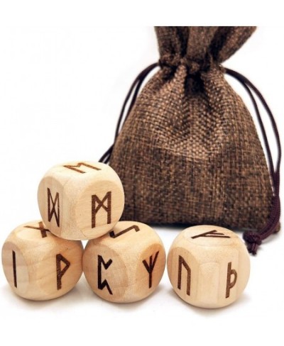 4 Pcs/Set Wooden Rune Dice Set 24 Carved Elder Furthark Alphabet Viking Rune Wood Dices for Divination Game Yellow $14.77 - G...