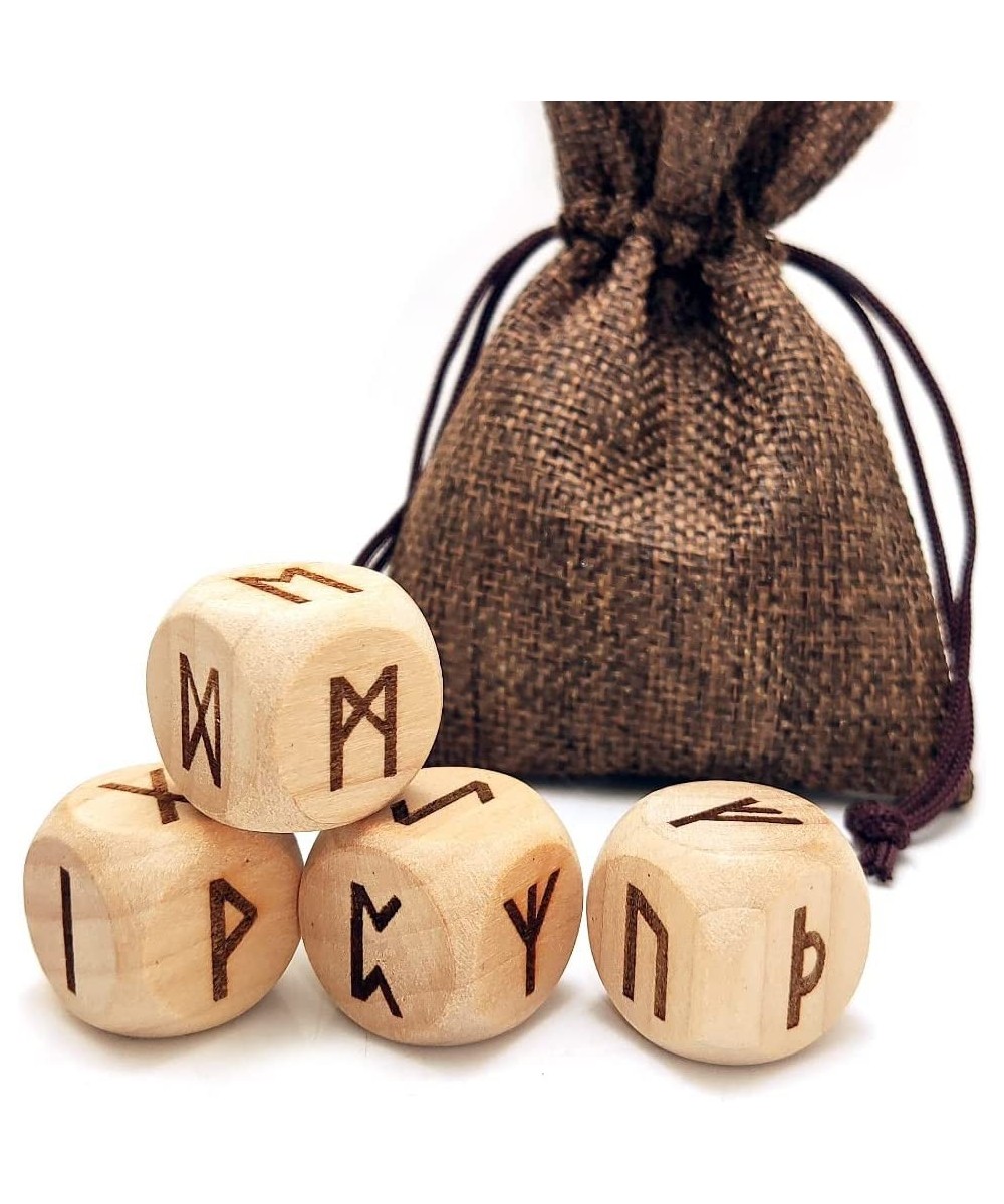 4 Pcs/Set Wooden Rune Dice Set 24 Carved Elder Furthark Alphabet Viking Rune Wood Dices for Divination Game Yellow $14.77 - G...