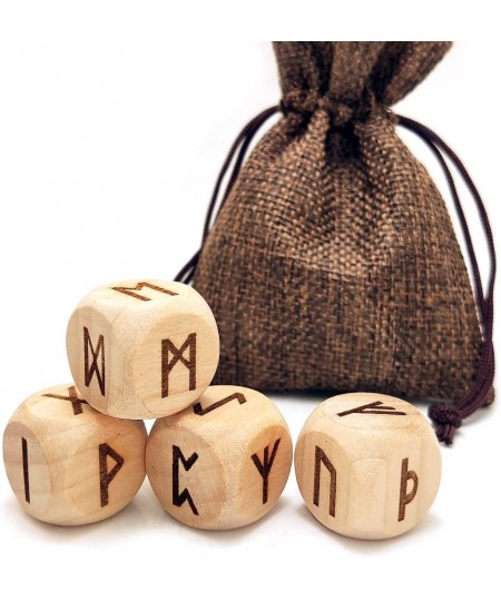 4 Pcs/Set Wooden Rune Dice Set 24 Carved Elder Furthark Alphabet Viking Rune Wood Dices for Divination Game Yellow $14.77 - G...